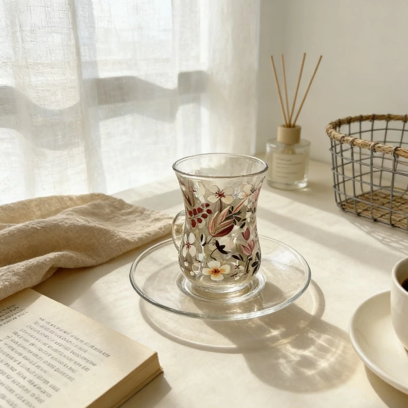 Ring Handled Turkish Coffee Glass With Saucer
